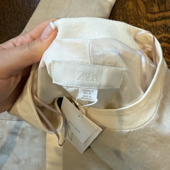 NWT Zara Light Beige Button-Up Top and Pants Set Size US Medium - Picture 6 of 12